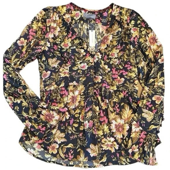 Anthropologie Floral V-Neck Blouse - Black and Brown - Picture 4 of 11